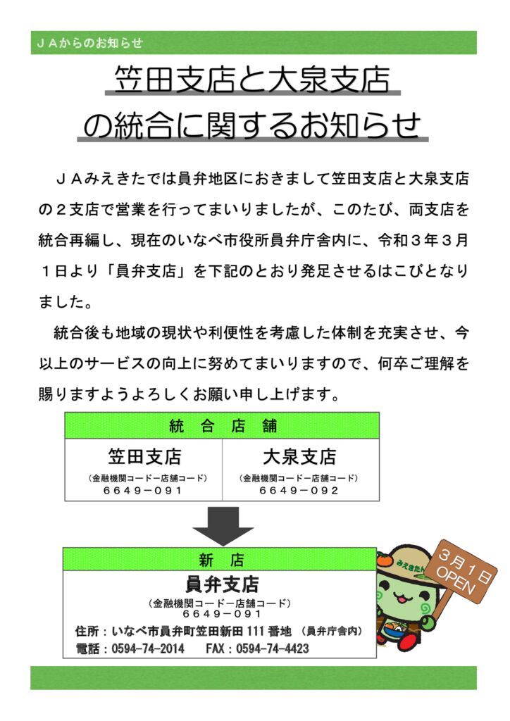 笠田支店・大泉支店チラシ（きらり令和３年１月折込）のサムネイル